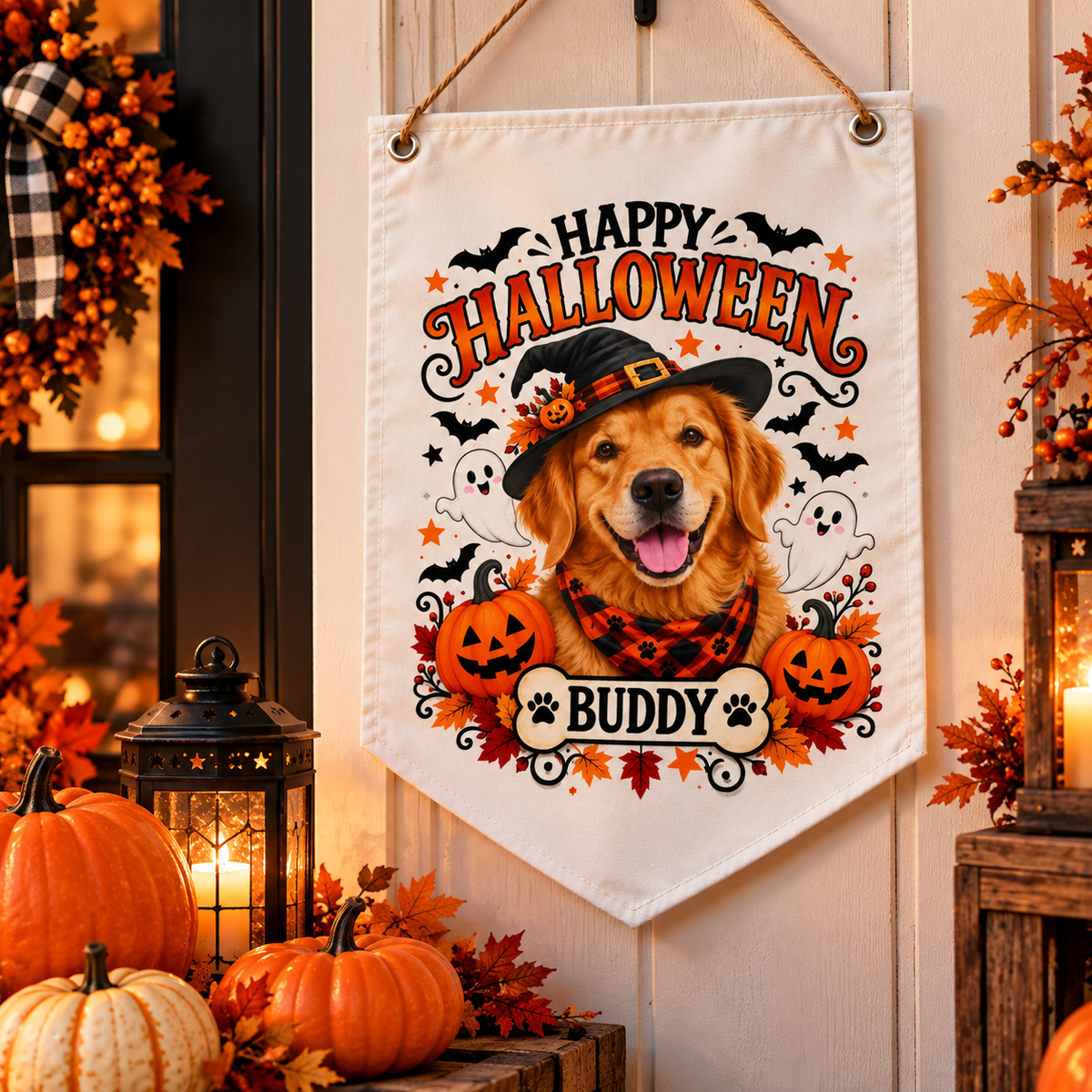 Custom Halloween Pet Banner – Personalized Dog or Cat Photo Wall Decor