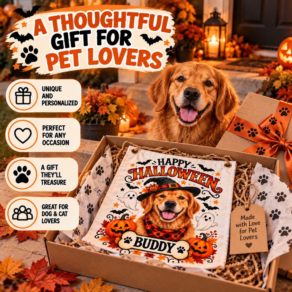 Custom Halloween Pet Banner – Personalized Dog or Cat Photo Wall Decor