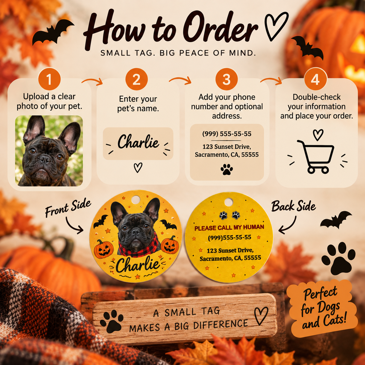 Halloween Pet ID Tag with Photo | Custom Dog & Cat Tag