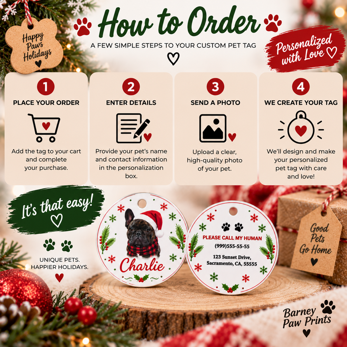 Christmas Pet ID Tag with Photo | Custom Dog & Cat Tag