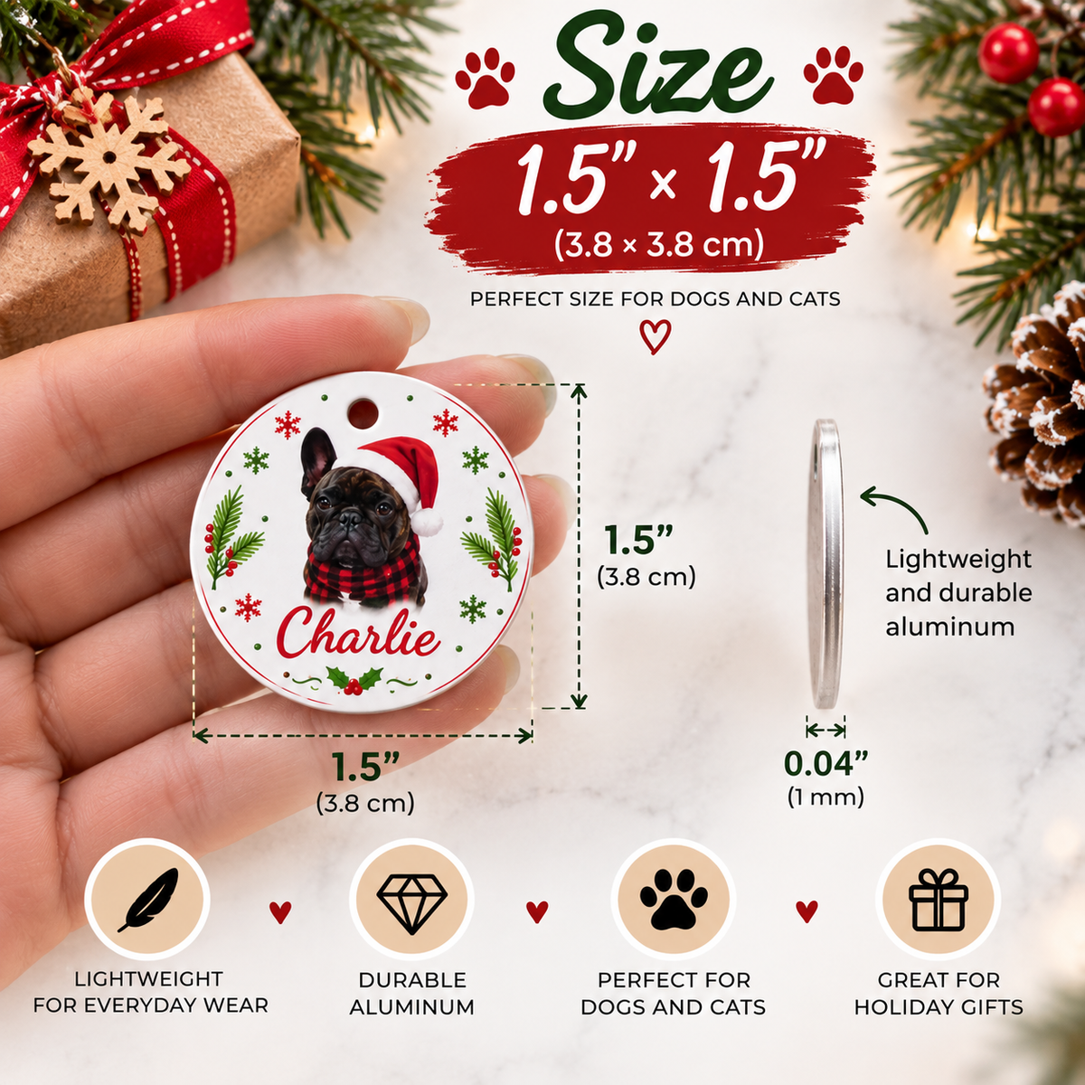 Christmas Pet ID Tag with Photo | Custom Dog & Cat Tag