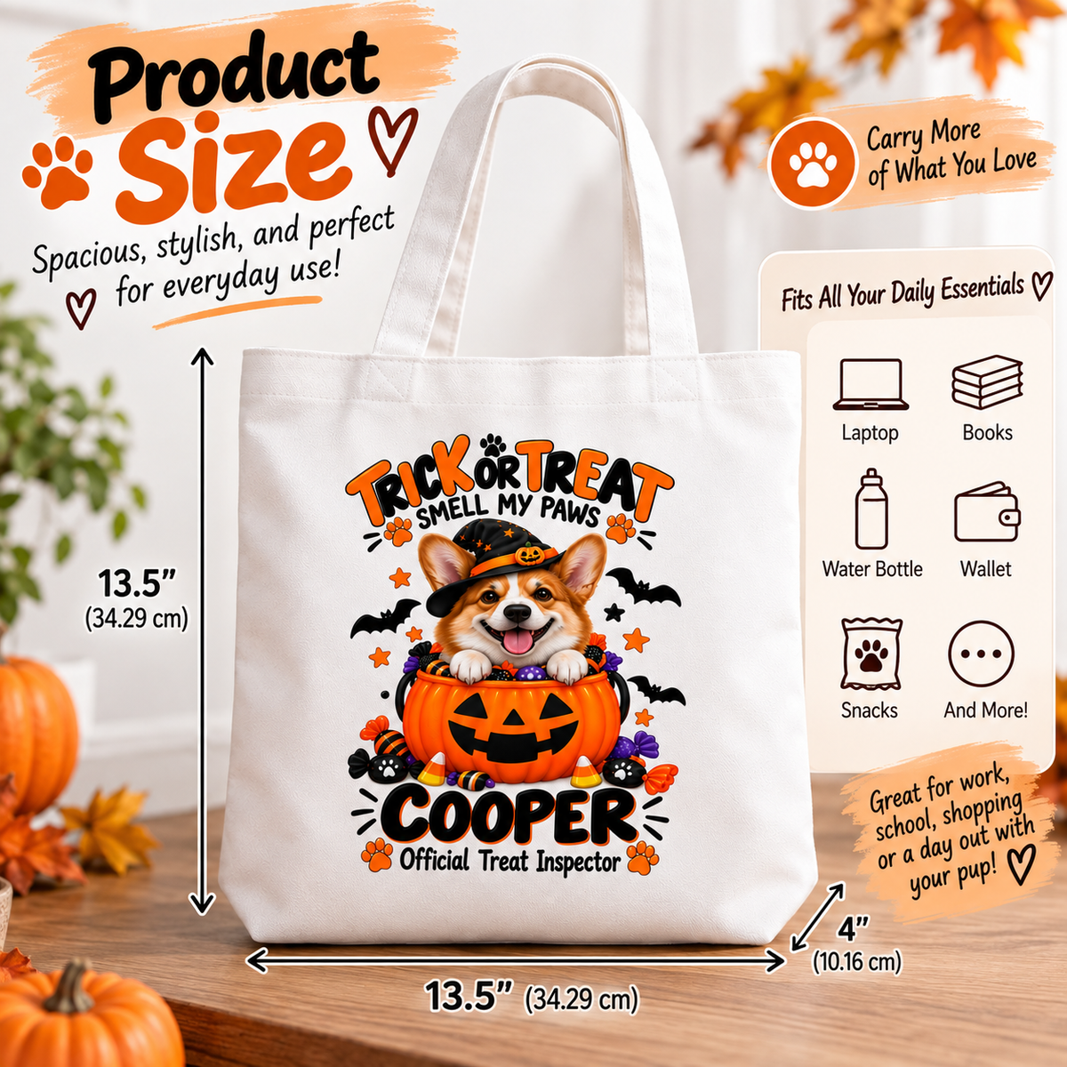 Personalized Halloween Pet Tote Bag | Custom Dog or Cat Trick or Treat Bag
