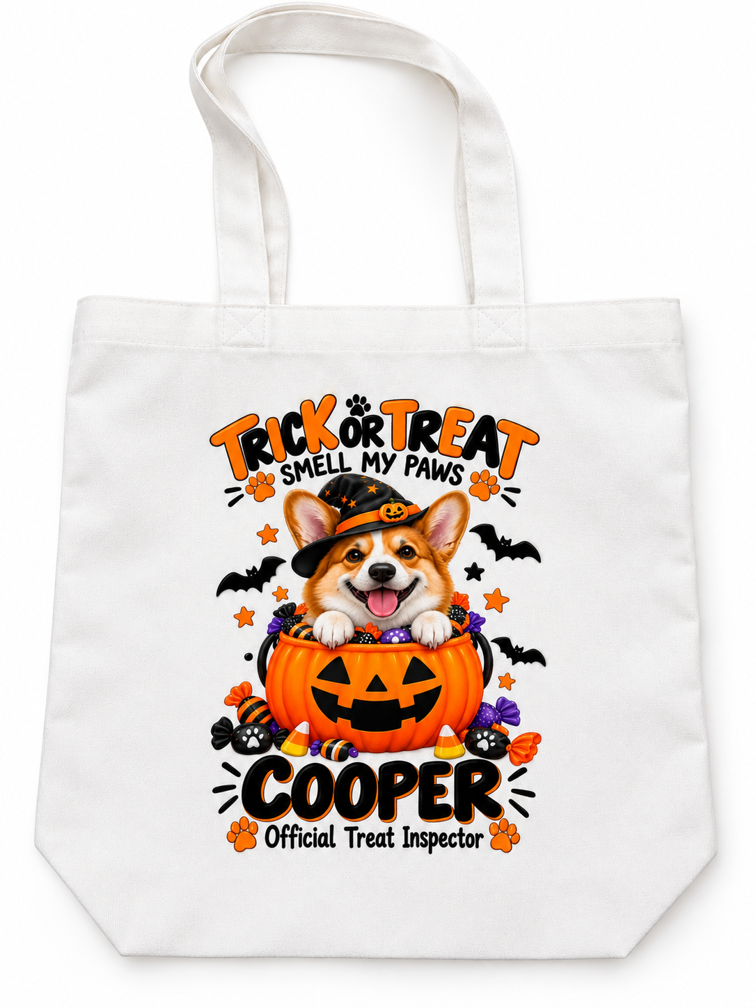 Personalized Halloween Pet Tote Bag | Custom Dog or Cat Trick or Treat Bag