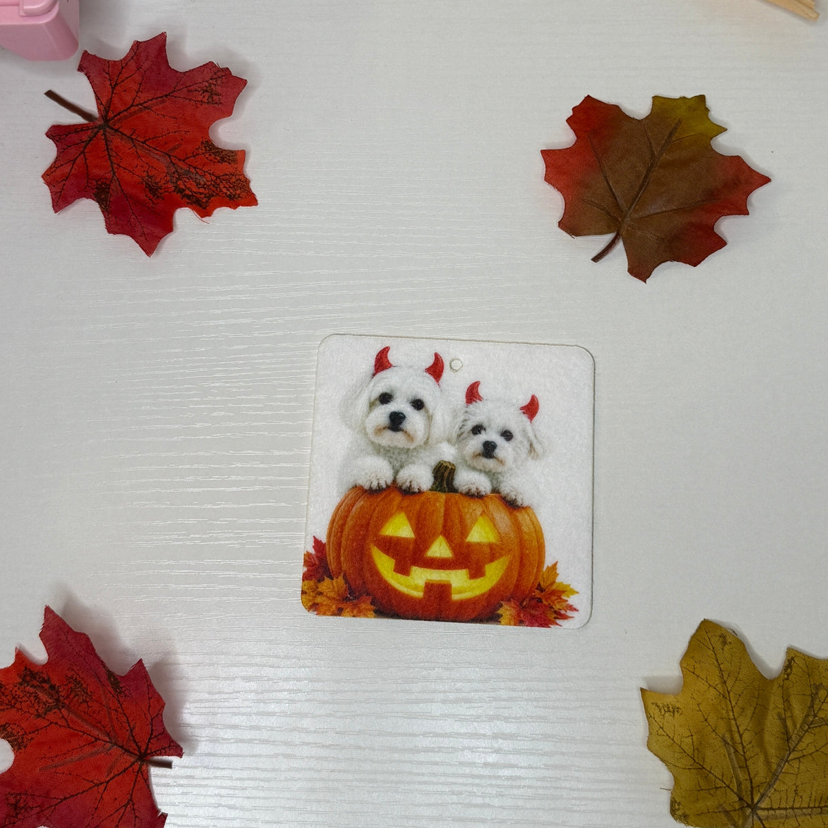 Custom Halloween Pet Car Air Freshener – Personalized Pet Photo with Pumpkin