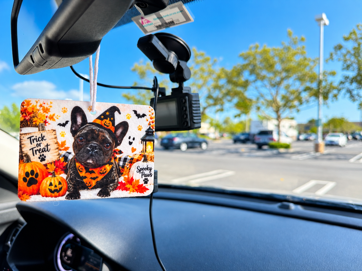 Custom Halloween French Bulldog Pet Car Air Freshener – Personalized Pet Photo