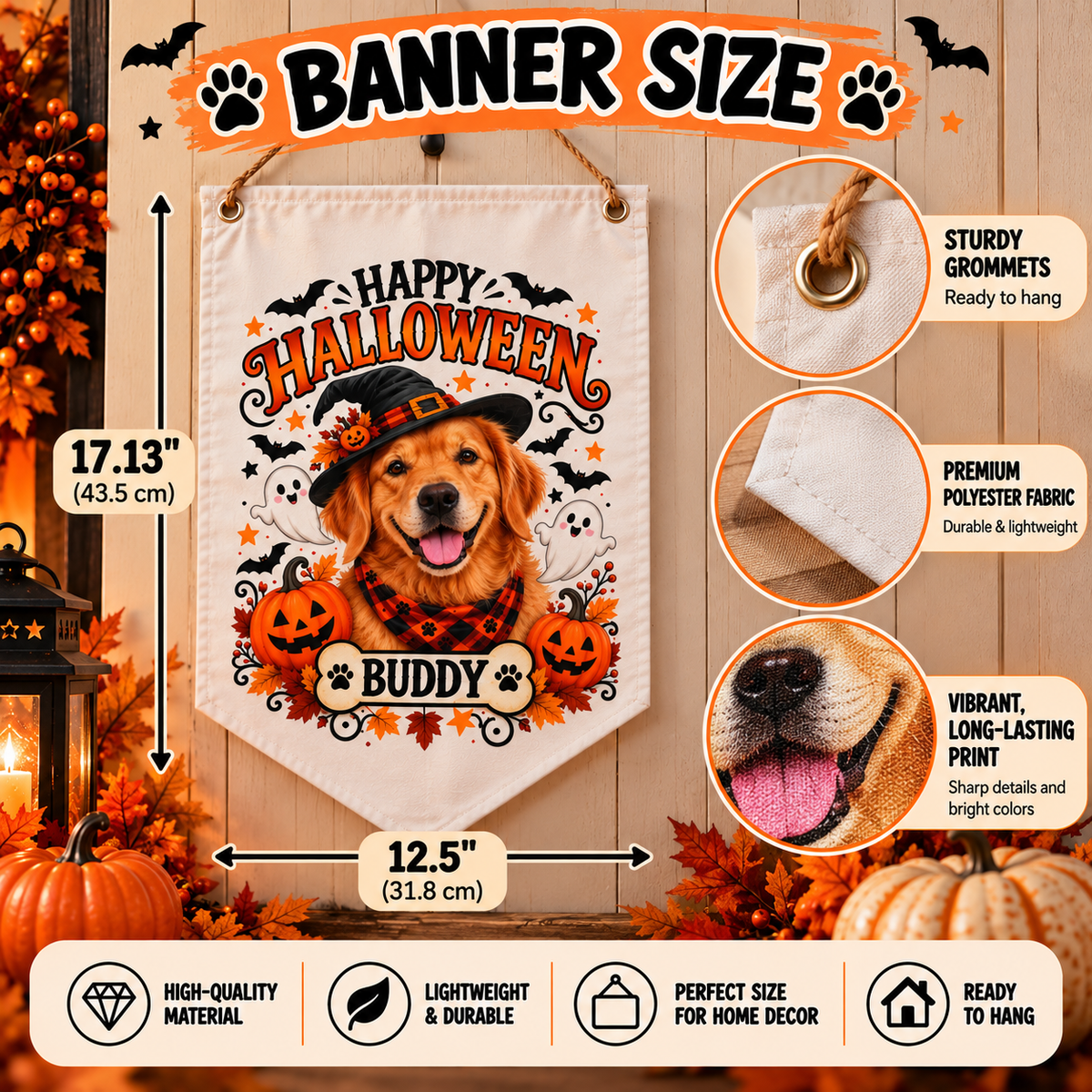 Custom Halloween Pet Banner – Personalized Dog or Cat Photo Wall Decor