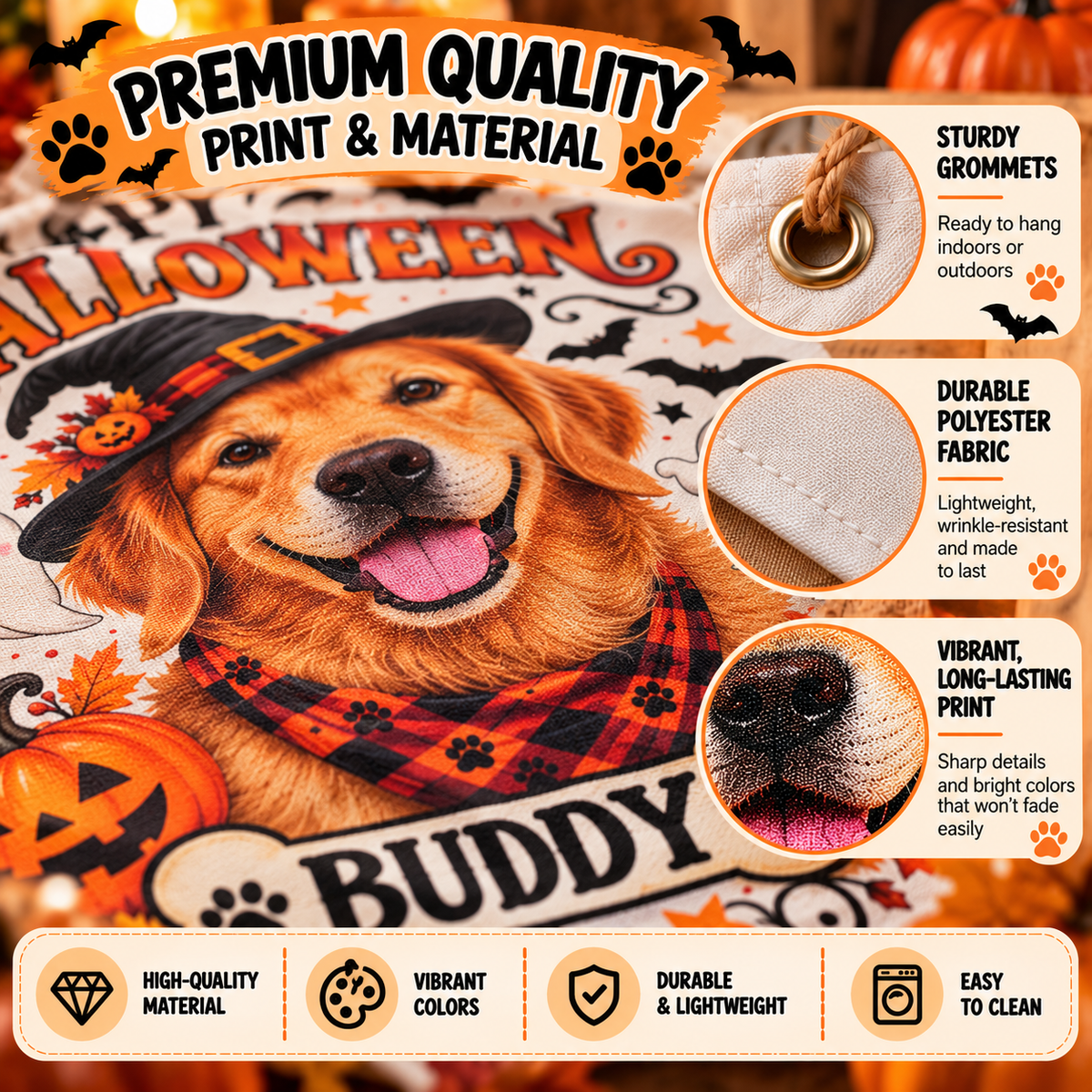 Custom Halloween Pet Banner – Personalized Dog or Cat Photo Wall Decor