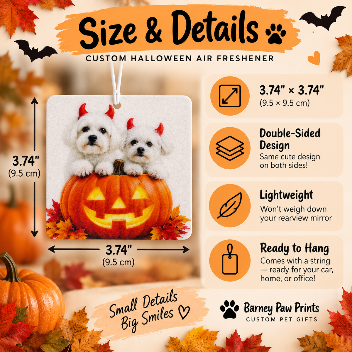 Custom Halloween Pet Car Air Freshener – Personalized Pet Photo with Pumpkin