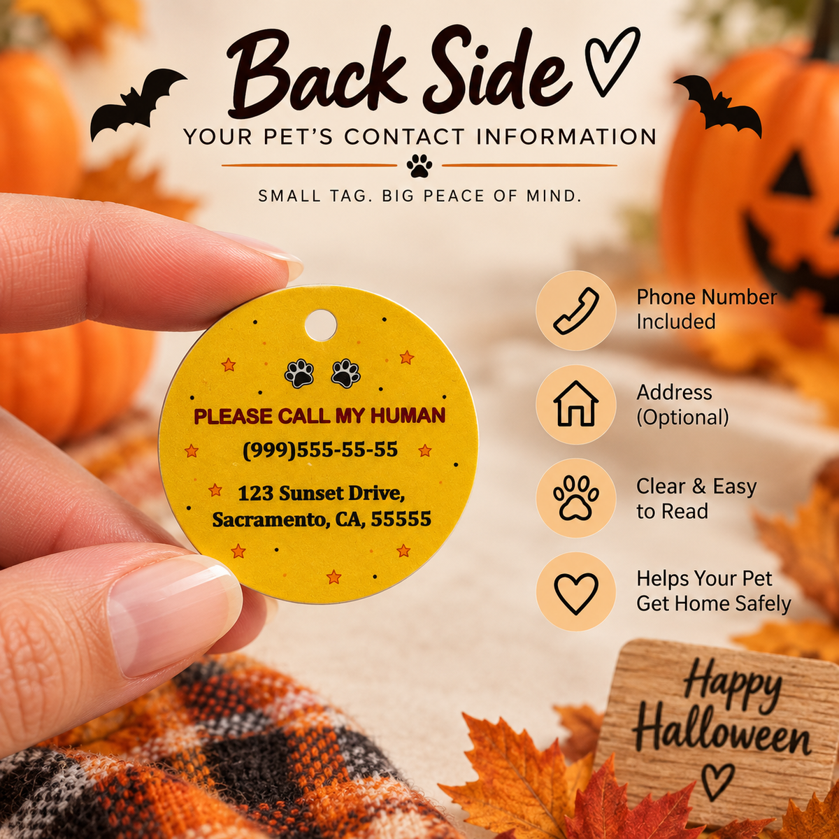 Halloween Pet ID Tag with Photo | Custom Dog & Cat Tag