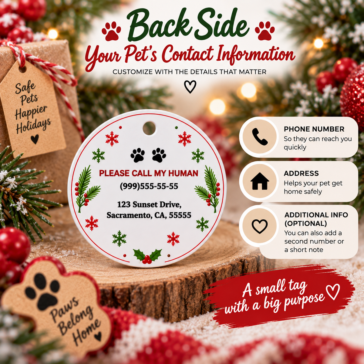 Christmas Pet ID Tag with Photo | Custom Dog & Cat Tag