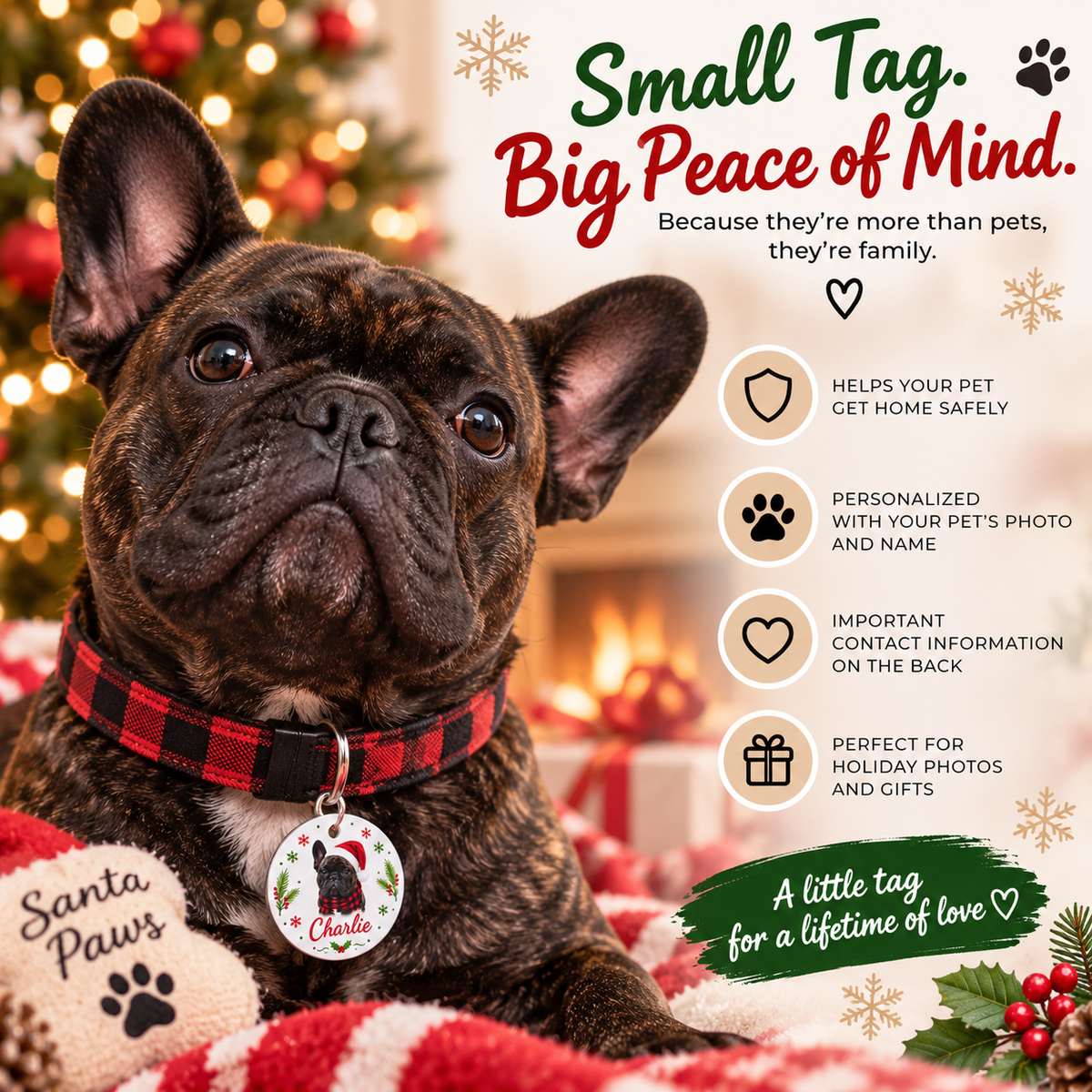Christmas Pet ID Tag with Photo | Custom Dog & Cat Tag