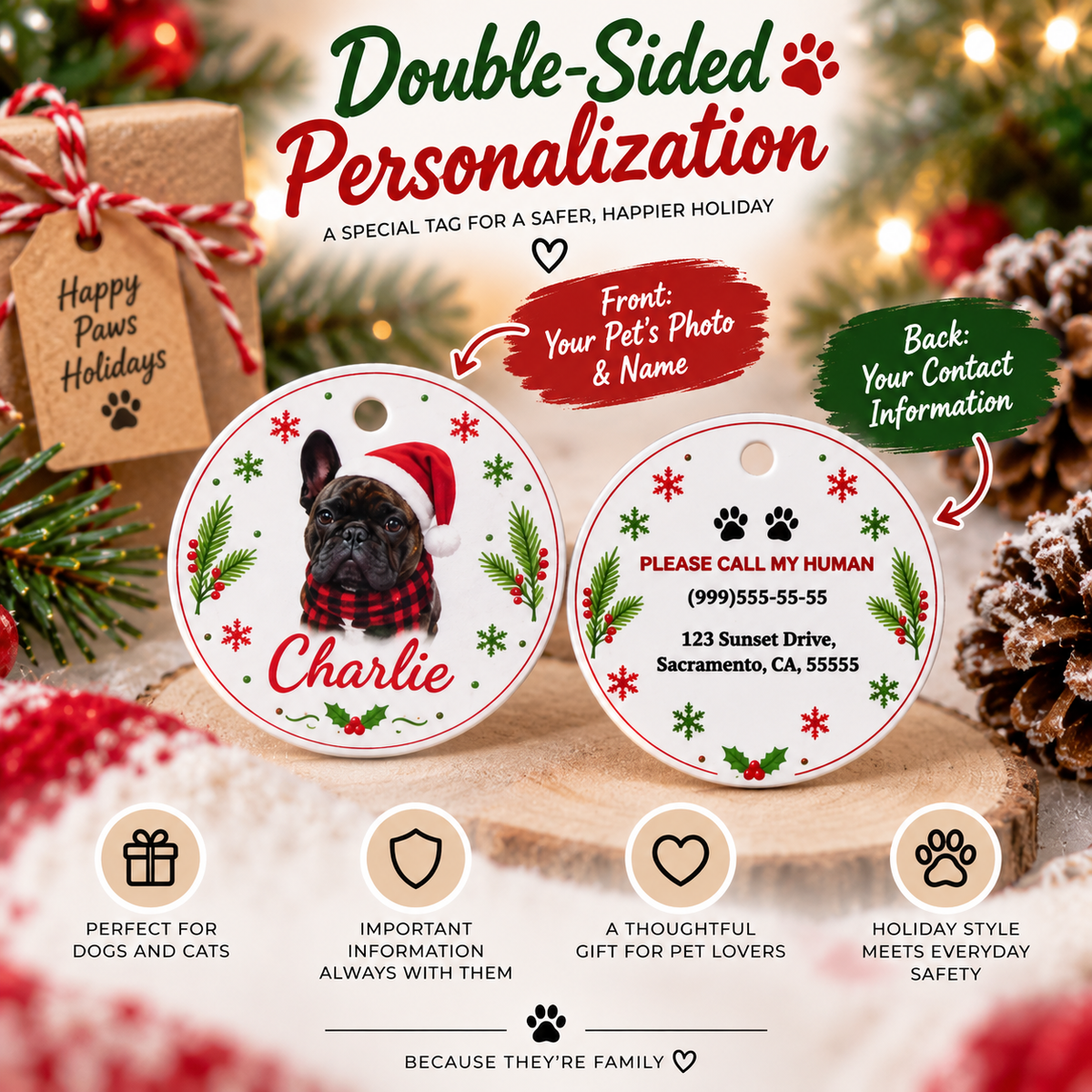 Christmas Pet ID Tag with Photo | Custom Dog & Cat Tag