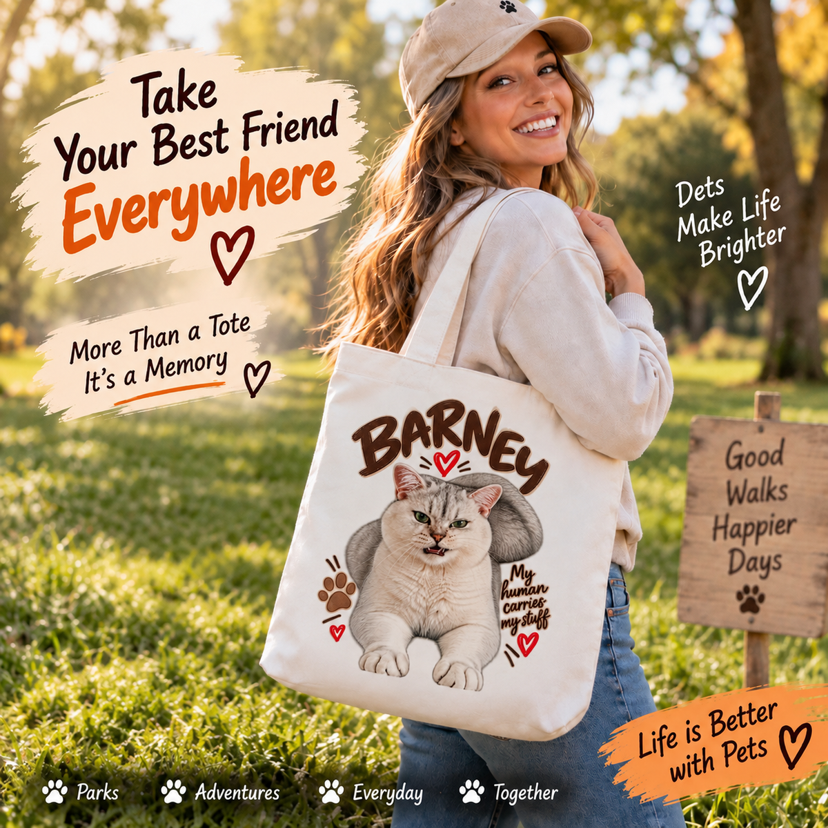 Personalized Pet Photo Tote Bag, Custom Dog or Cat Bag with Name, Pet Portrait Tote, Custom Pet Gift, Pet Mom Gift