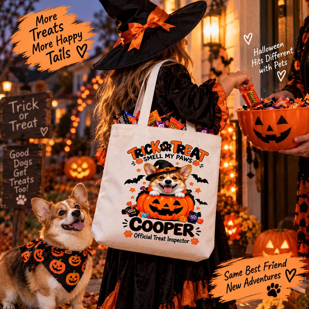 Personalized Halloween Pet Tote Bag | Custom Dog or Cat Trick or Treat Bag