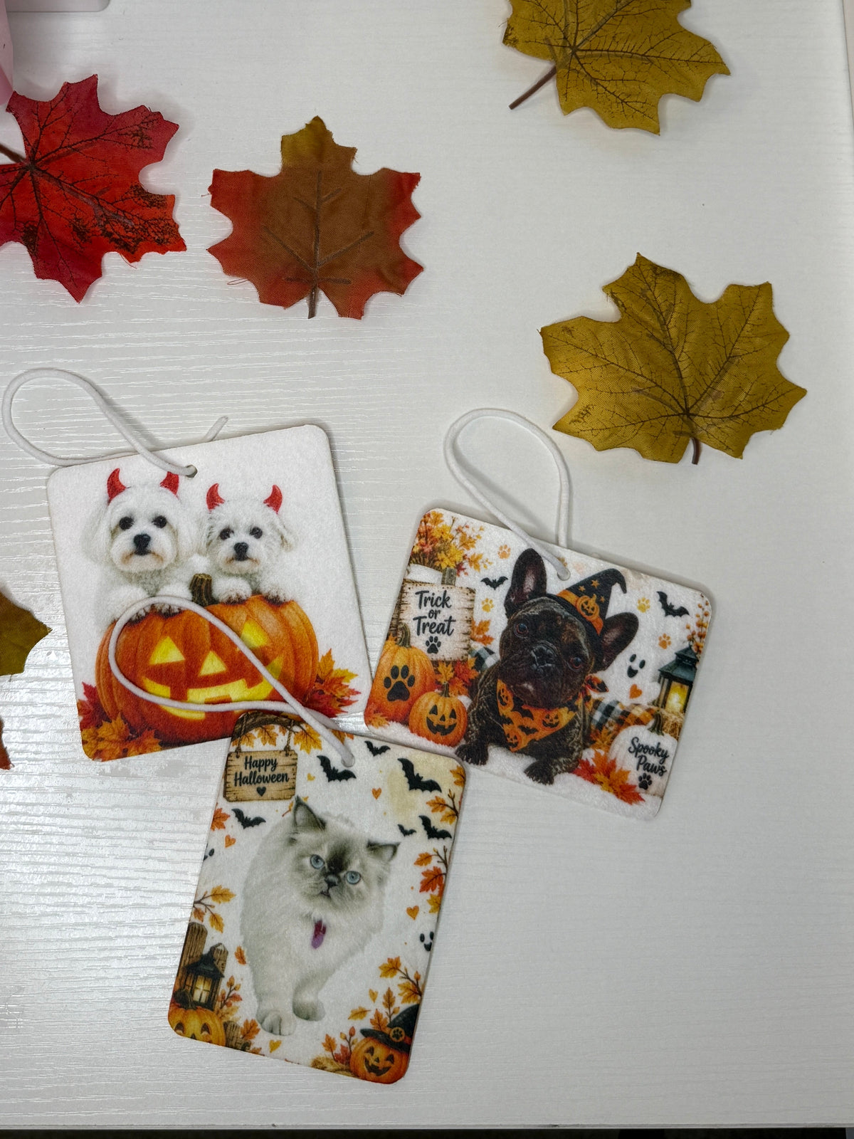 Custom Halloween Pet Car Air Freshener – Personalized Pet Photo with Pumpkin