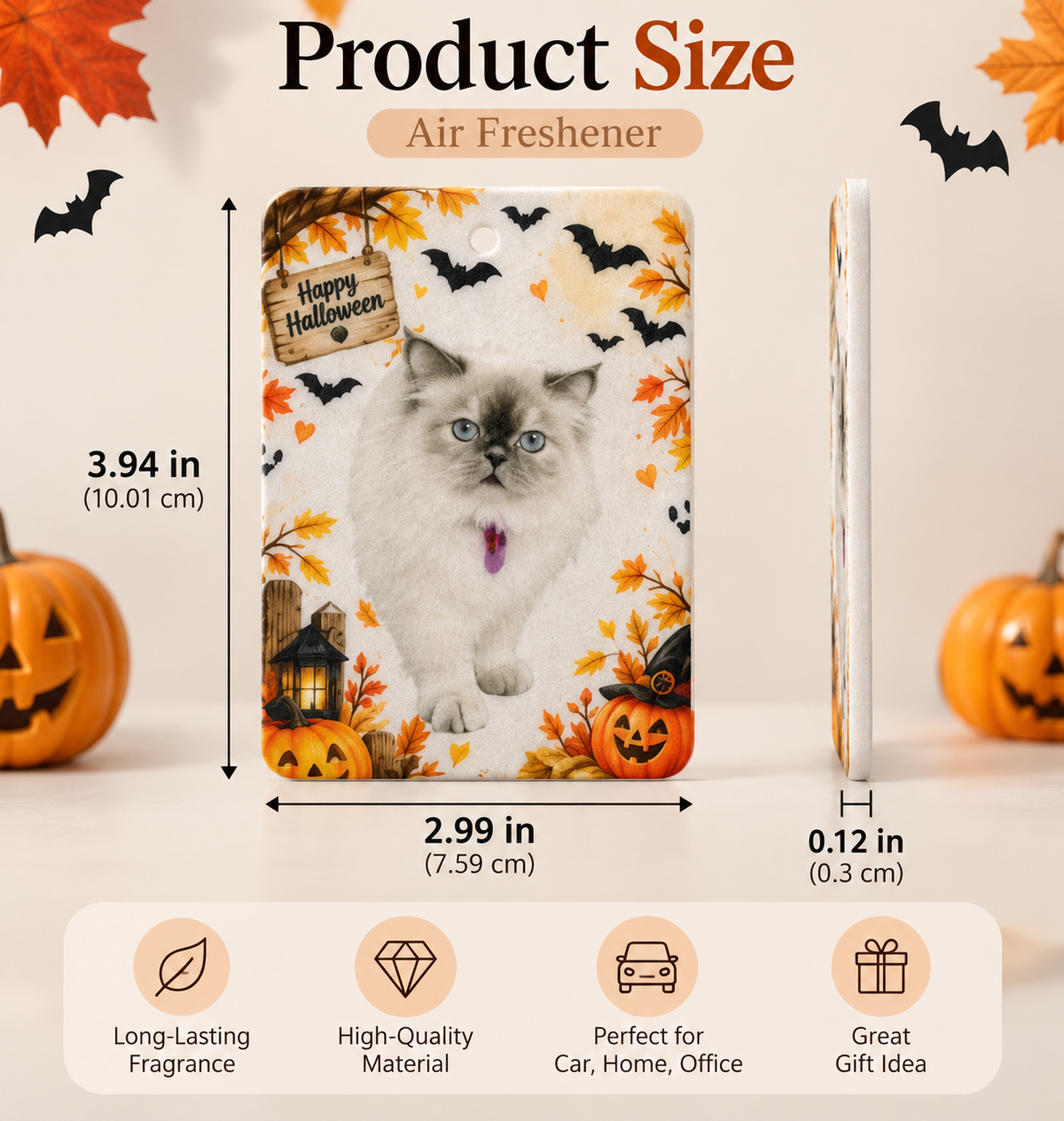 Custom Halloween Cat Pet Car Air Freshener – Personalized Pet Photo