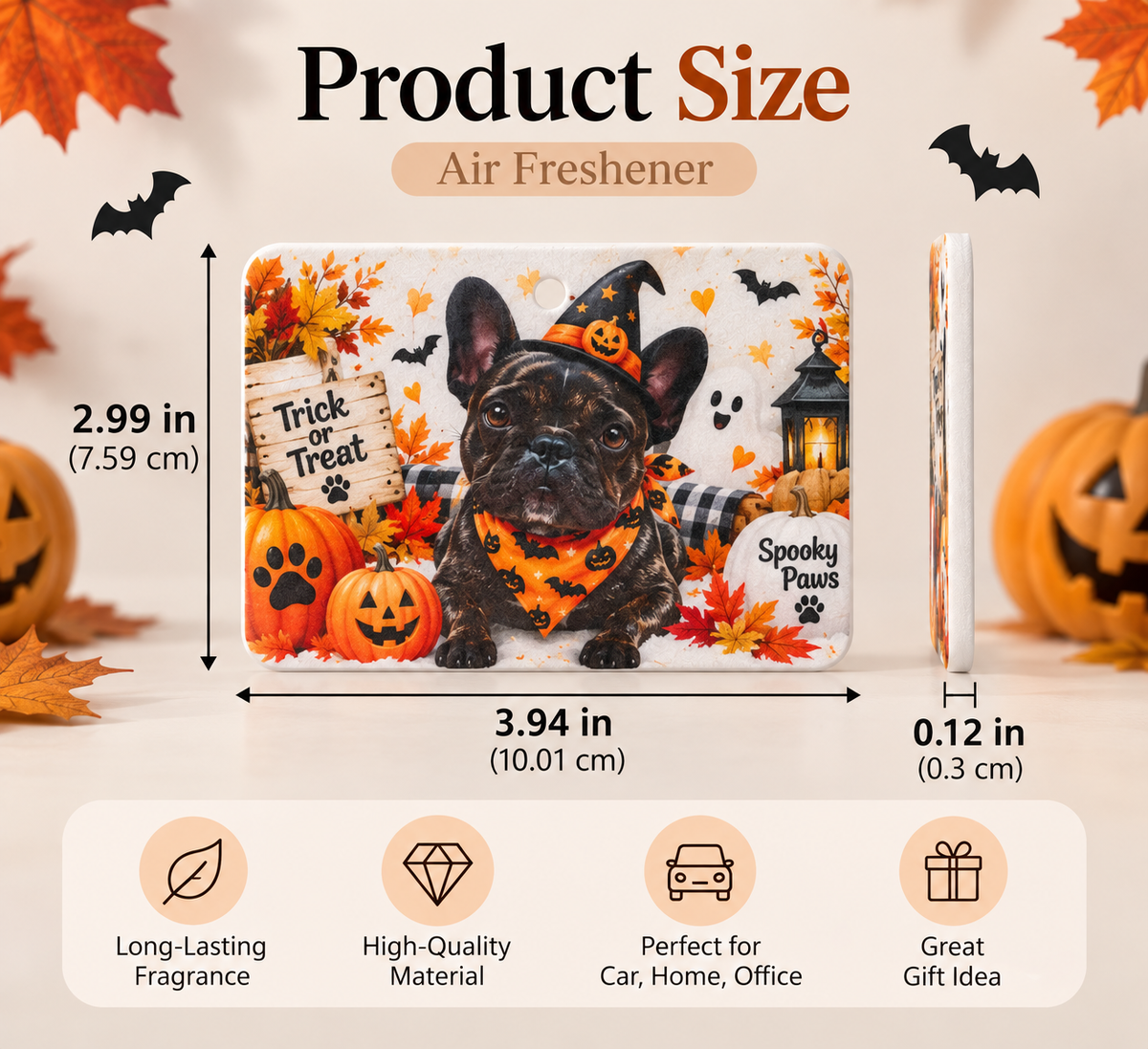 Custom Halloween French Bulldog Pet Car Air Freshener – Personalized Pet Photo