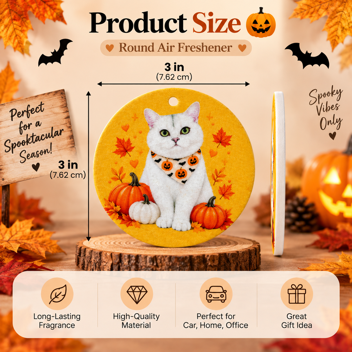 Custom Halloween Fall Cat Pet Car Air Freshener – Personalized Pet Photo