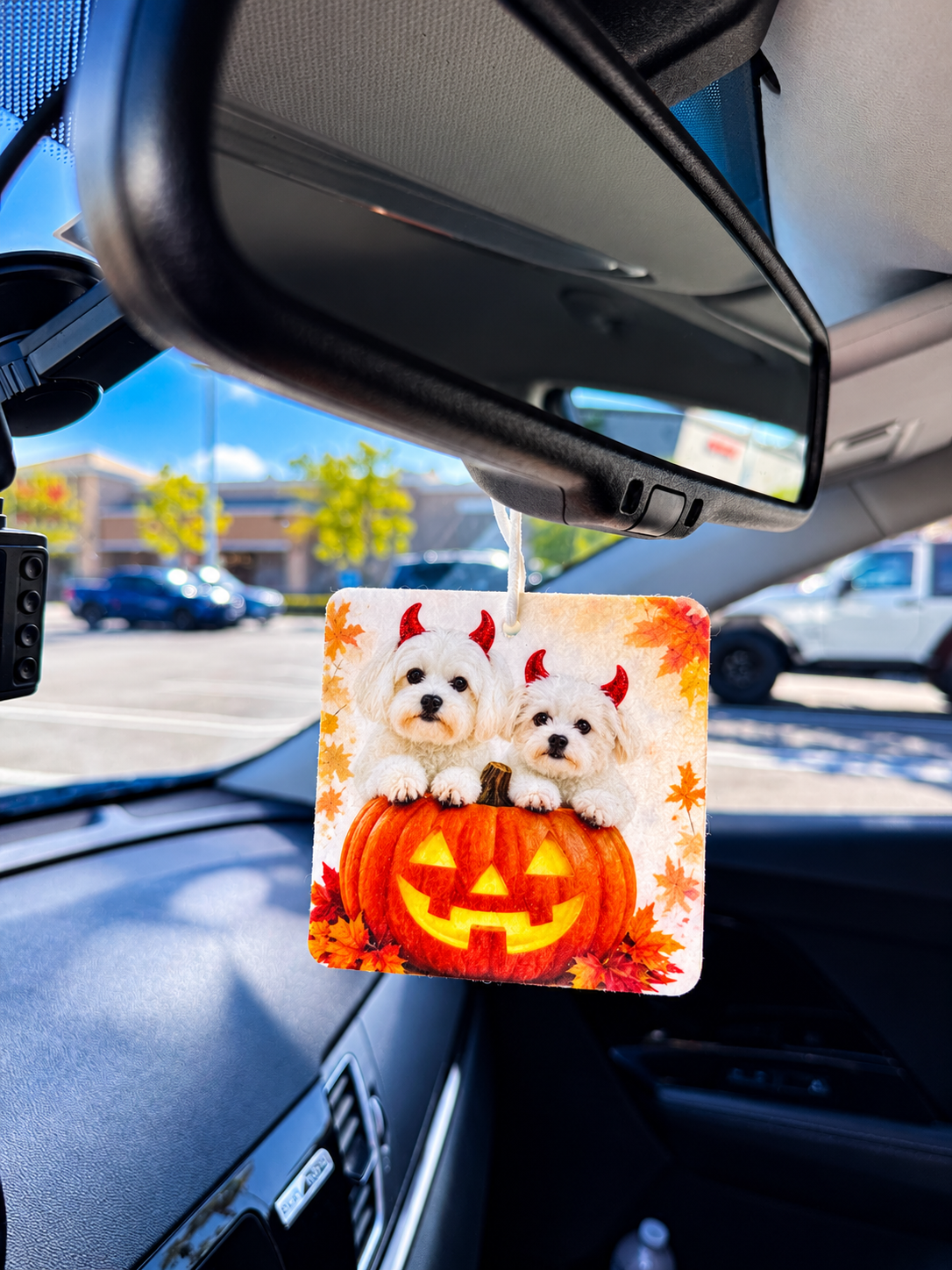 Custom Halloween Pet Car Air Freshener – Personalized Pet Photo with Pumpkin
